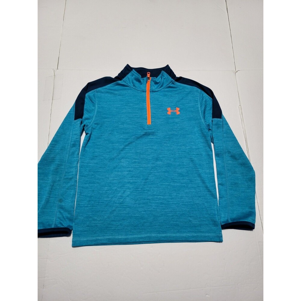 (#L6) Under Armour Pullover 1/4 Zip Collar Boys Size 7 Teal with Orange